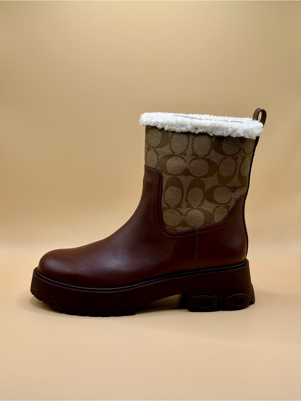COACH Raina Signature Jacquard and Leather Faux Fur Lined Mid-Calf Boots Size 7
